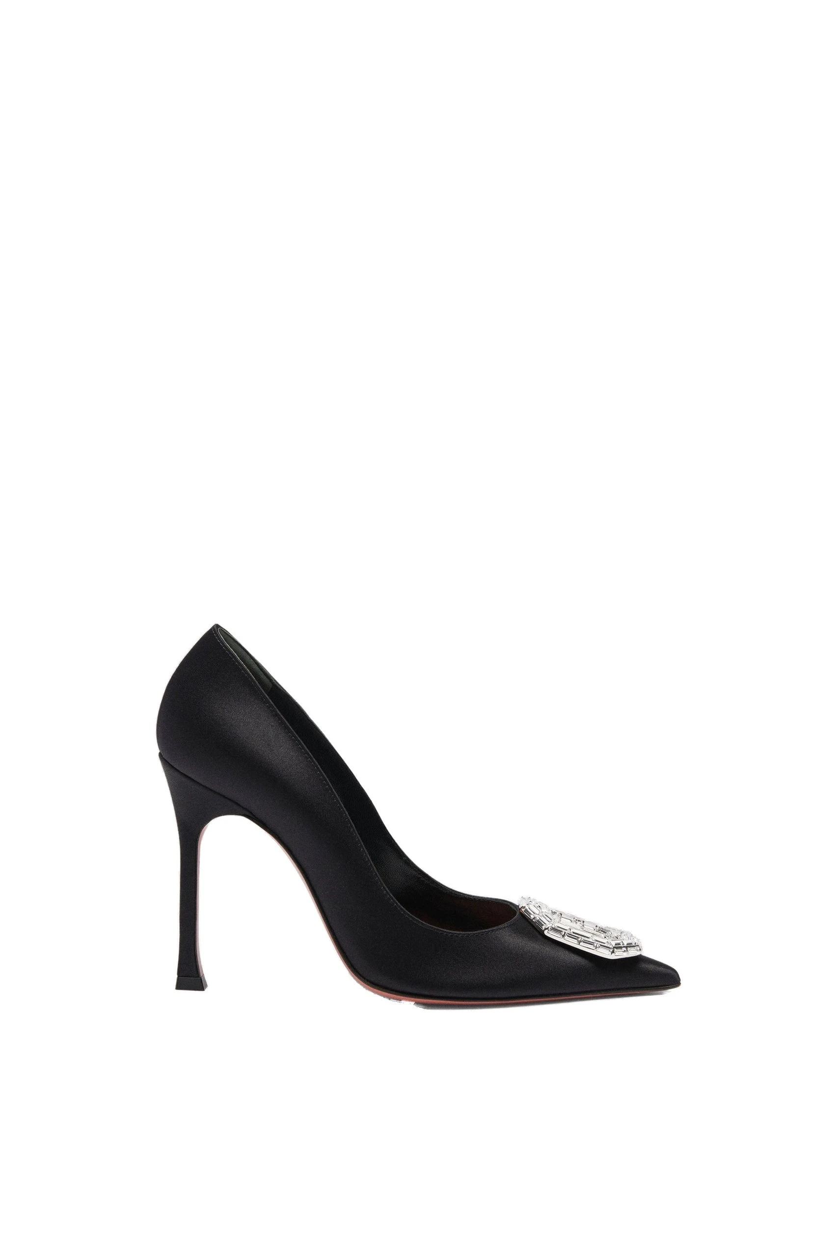 Amina Muaddi Camelia Pump 105 in Black Satin | Luxury Shoes Amina Muaddi Camelia Pump 105 in Black Satin