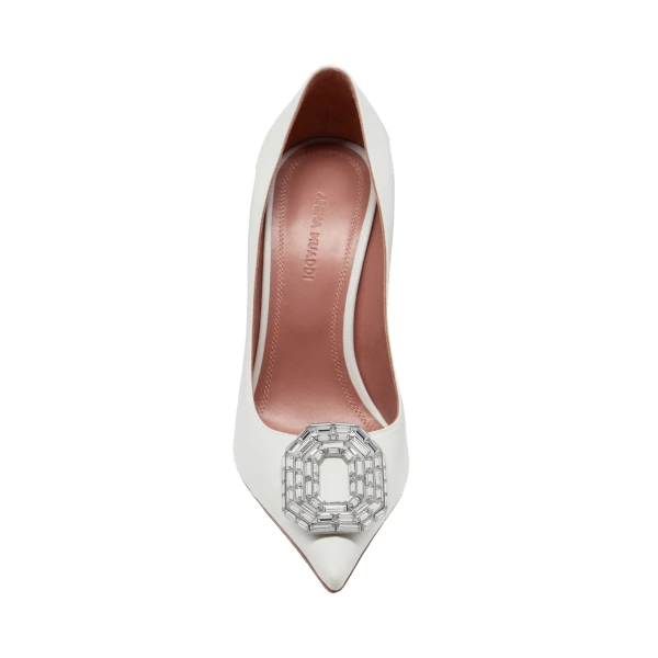 Amina Muaddi Camelia Pump 90 in White Nappa, view 2