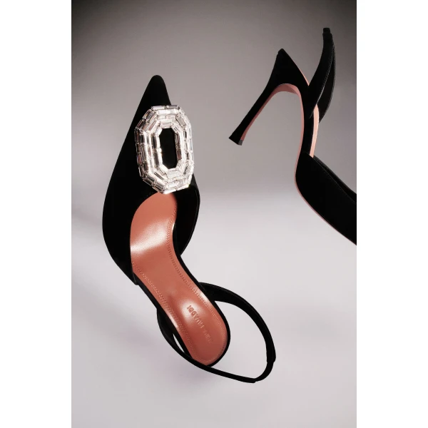 Amina Muaddi Camelia Sling 105 in Black Suede, view 4