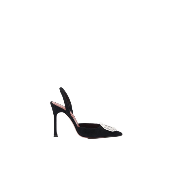Amina Muaddi Camelia Sling 105 in Black Suede