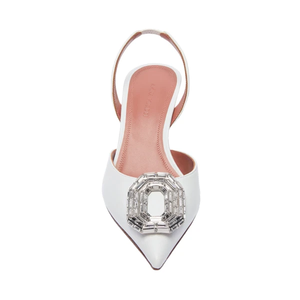 Amina Muaddi Camelia Sling 60 in White Nappa, view 2