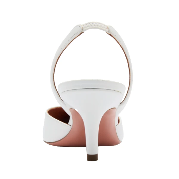 Amina Muaddi Camelia Sling 60 in White Nappa, view 3