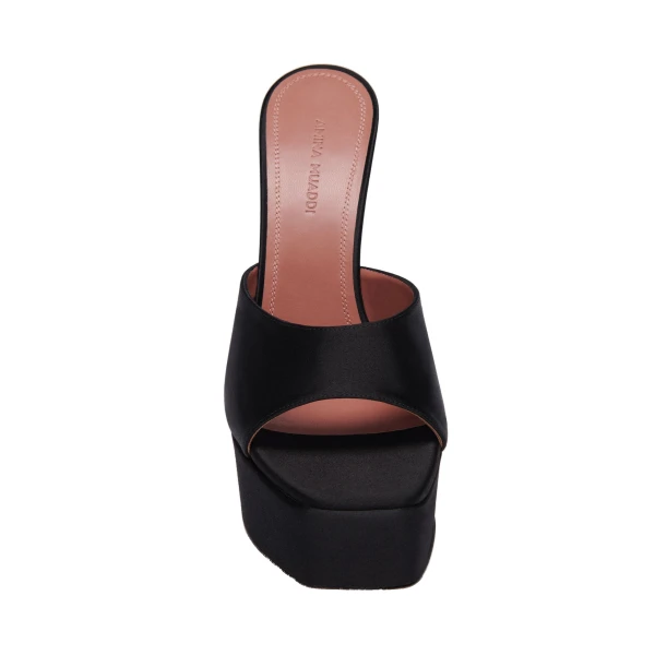 Amina Muaddi Dalida Plateau Slipper 140 in Black Satin, view 2