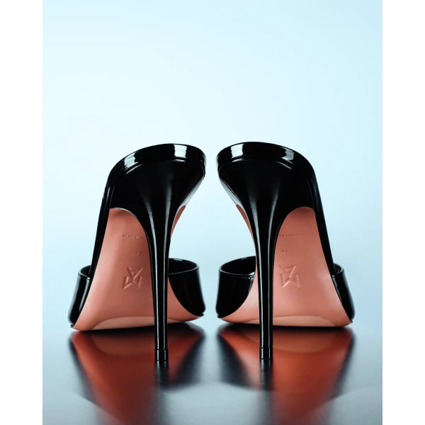 Amina Muaddi Elodie Slipper 105 in Black Patent, view 6