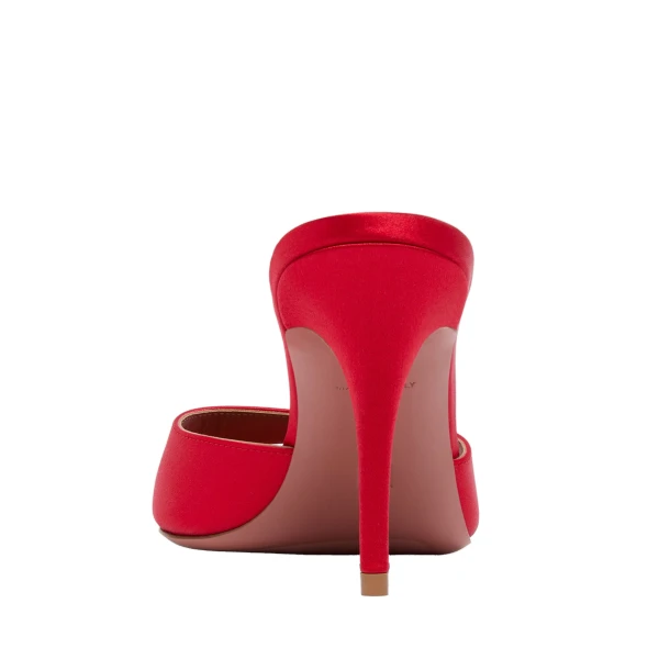 Amina Muaddi Elodie Slipper 90 in Red Satin, view 3