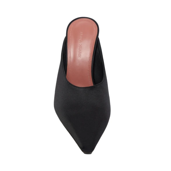 Amina Muaddi Felicia Mule 100 in Black Satin, view 2