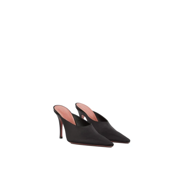Amina Muaddi Felicia Mule 100 in Black Satin, view 4