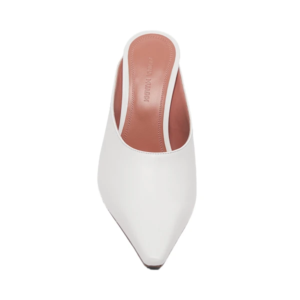 Amina Muaddi Felicia Mule 100 in White Nappa, view 2