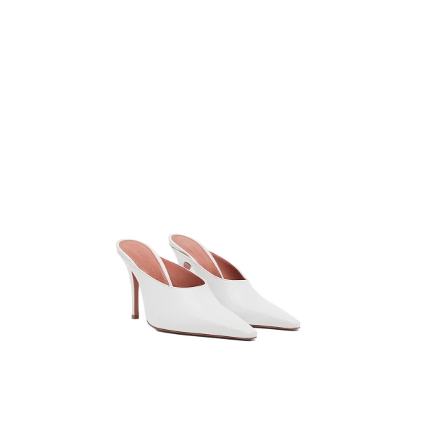 Amina Muaddi Felicia Mule 100 in White Nappa, view 4