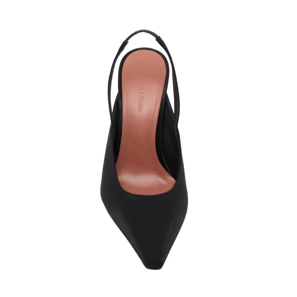 Amina Muaddi Felicia Sling 100 in Black Satin, view 2