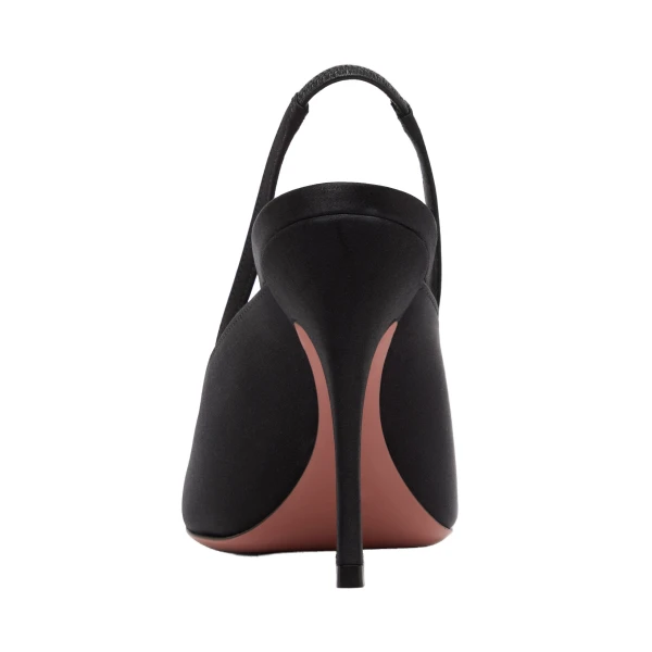 Amina Muaddi Felicia Sling 100 in Black Satin, view 3