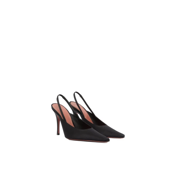 Amina Muaddi Felicia Sling 100 in Black Satin, view 4