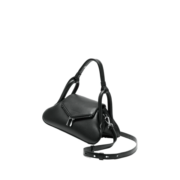 Amina Muaddi Gemini Small Shoulder Bag in Black Nappa, view 2