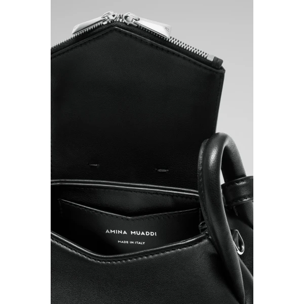 Amina Muaddi Gemini Small Shoulder Bag in Black Nappa, view 3