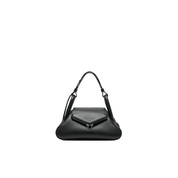 Gemini Small Shoulder Bag in Black Nappa