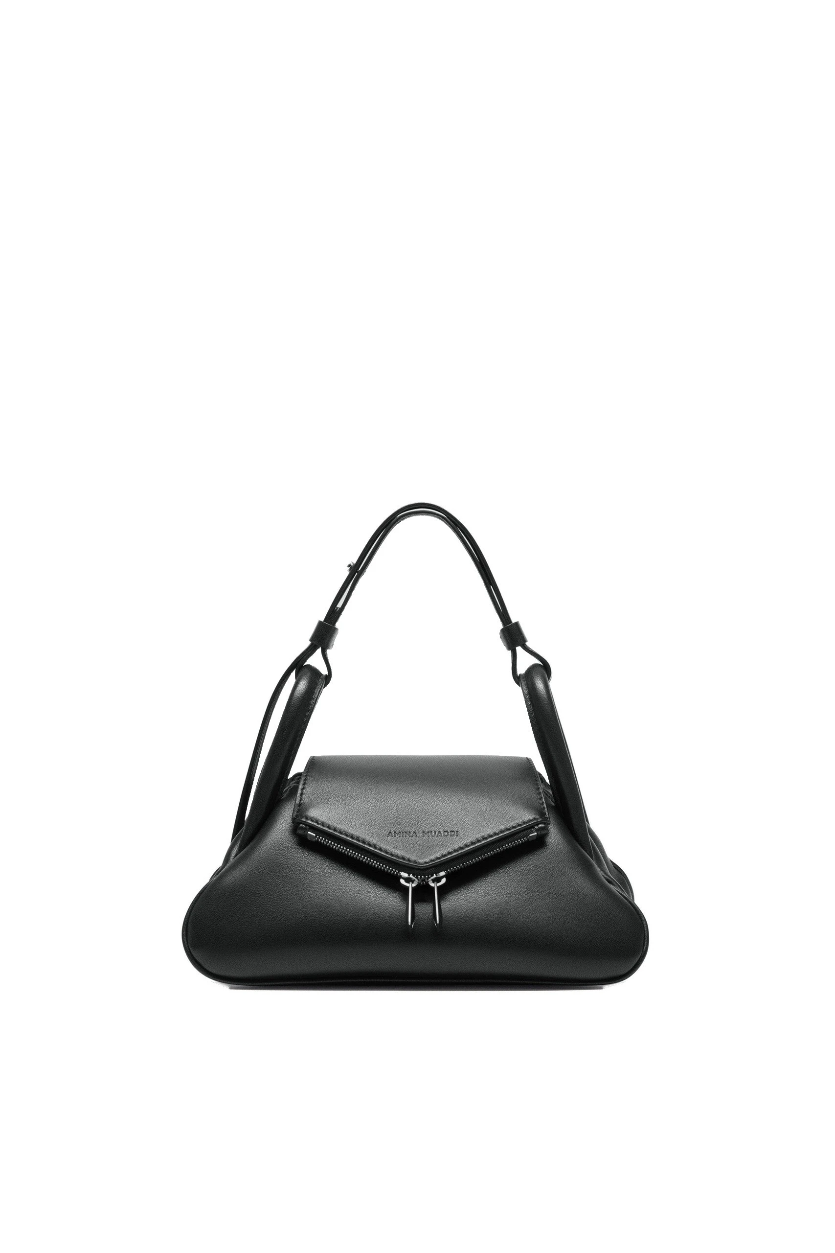 Amina Muaddi Gemini Bag in Black Nappa | Luxury Shoes Amina Muaddi Gemini Small Shoulder Bag in Black Nappa