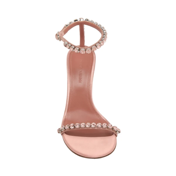 Amina Muaddi Gigi Sandal 95 in Powder Satin and Vintage Rose Crystals, view 2
