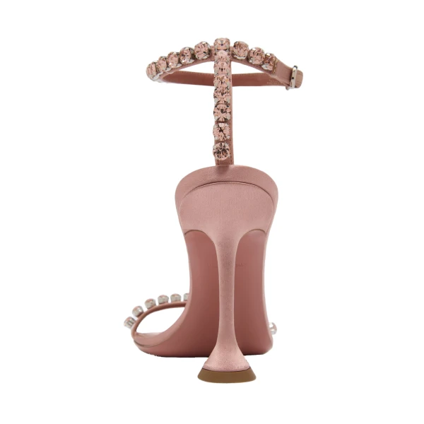 Amina Muaddi Gigi Sandal 95 in Powder Satin and Vintage Rose Crystals, view 3