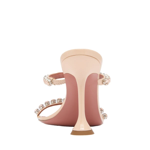 Amina Muaddi Gigi Slipper 95 in Pearly Champagne Patent and Gold Quartz Crystals, view 3