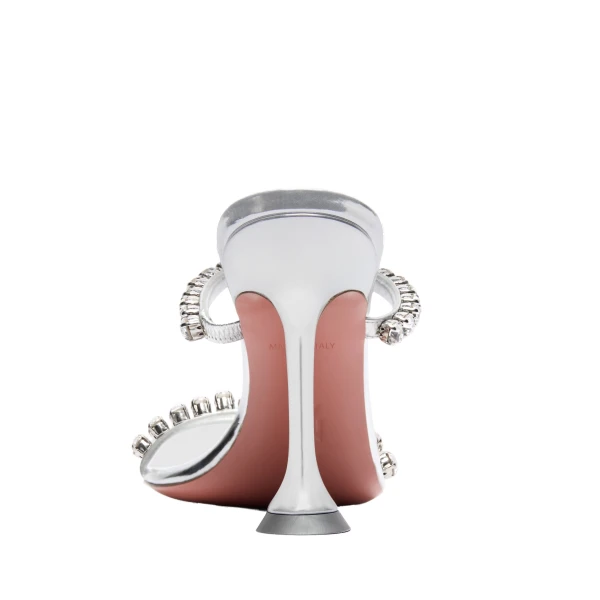 Amina Muaddi Gigi Slipper 95 in Silver Mirror and White Crystals, view 3