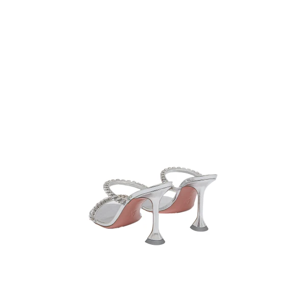 Amina Muaddi Gigi Slipper 95 in Silver Mirror and White Crystals, view 5