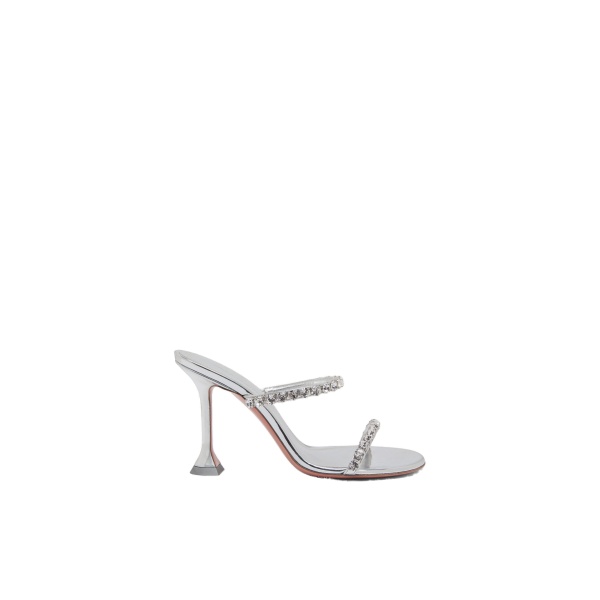 Amina Muaddi Gigi Slipper 95 in Silver Mirror and White Crystals
