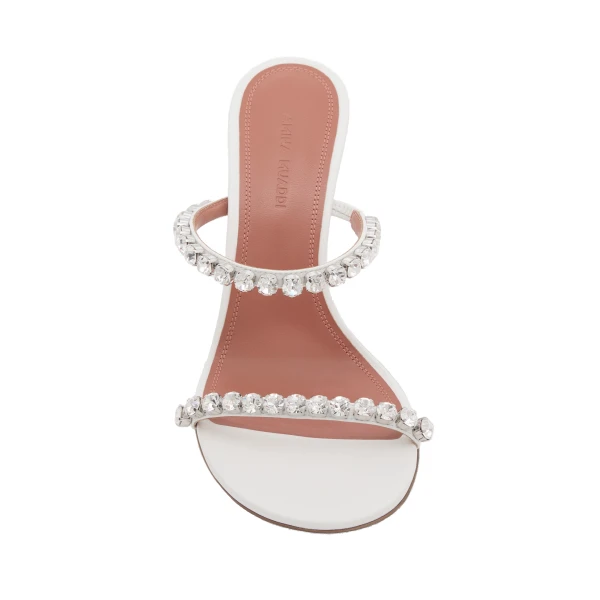 Amina Muaddi Gigi Slipper 95 in White Nappa and White Crystals, view 2