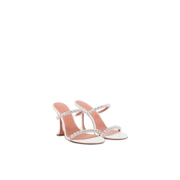 Amina Muaddi Gigi Slipper 95 in White Nappa and White Crystals, view 4