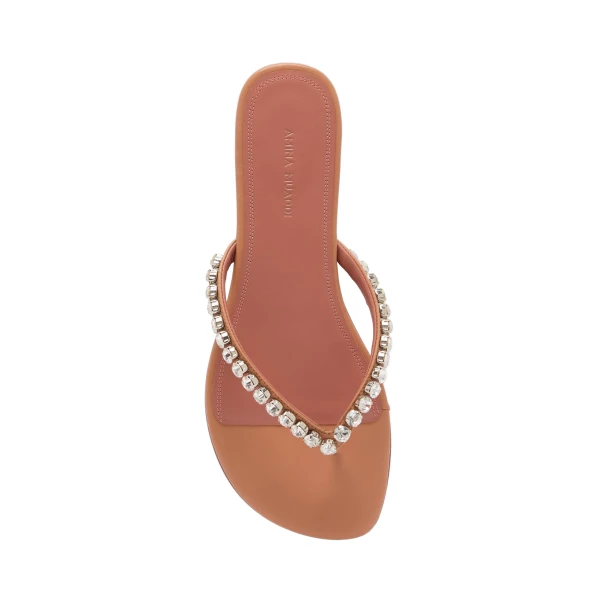 Amina Muaddi Gigi Thong Flats in Latte Nappa and White Crystals, view 2