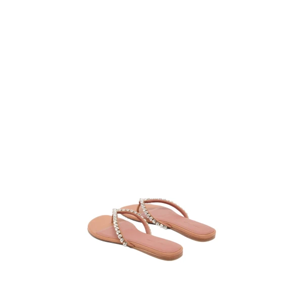 Amina Muaddi Gigi Thong Flats in Latte Nappa and White Crystals, view 5