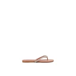 Amina Muaddi Gigi Thong Flats in Latte Nappa and White Crystals