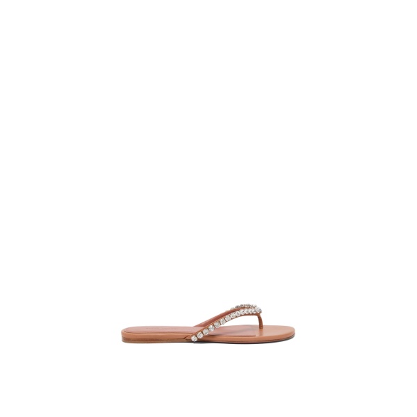 Amina Muaddi Gigi Thong Flats in Latte Nappa and White Crystals