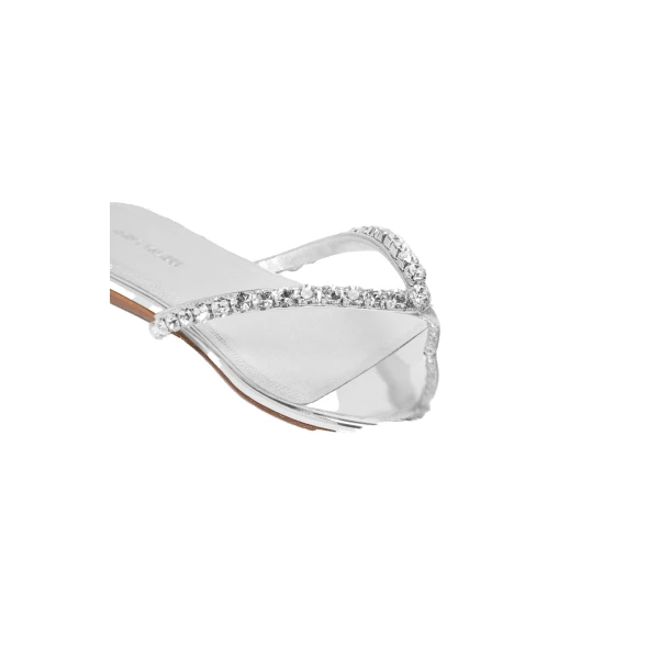 Amina Muaddi Gigi Thong Flats in Silver Mirror and White Crystals, view 3