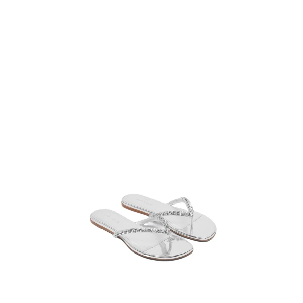 Amina Muaddi Gigi Thong Flats in Silver Mirror and White Crystals, view 4