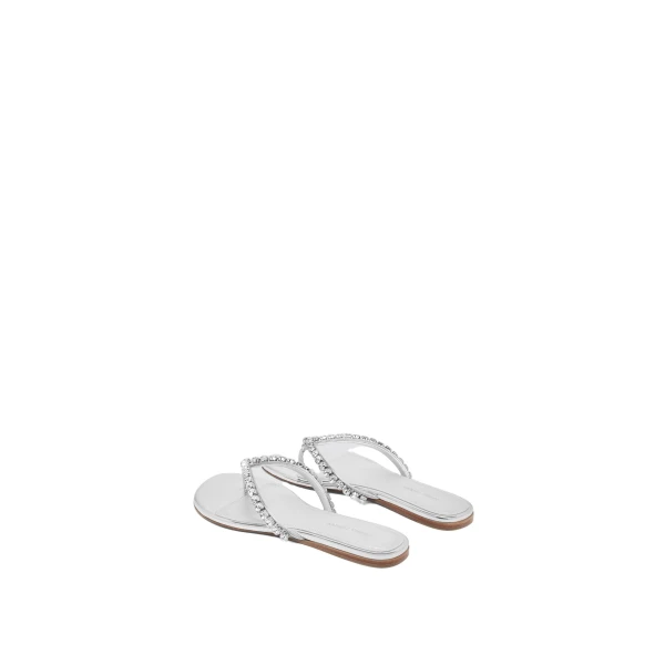 Amina Muaddi Gigi Thong Flats in Silver Mirror and White Crystals, view 5