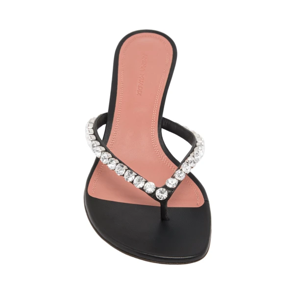Amina Muaddi Gigi Thong Sandal 45 in Black Nappa and White Crystals, view 2