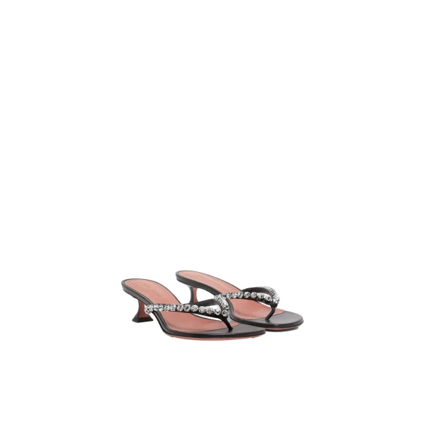 Amina Muaddi Gigi Thong Sandal 45 in Black Nappa and White Crystals, view 4