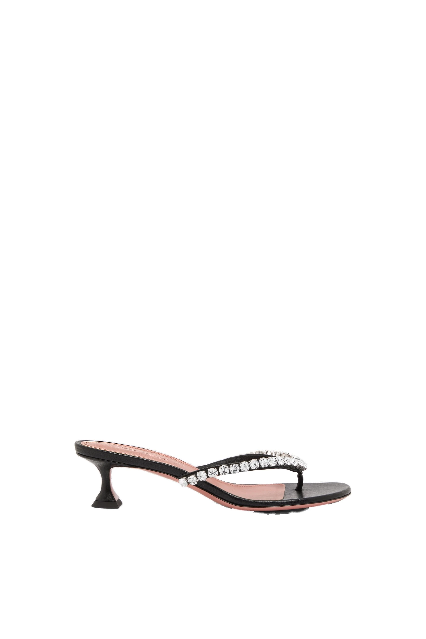 Amina Muaddi Gigi Sandal 45 in Black Nappa | Luxury Shoes Amina Muaddi Gigi Thong Sandal 45 in Black Nappa and White Crystals