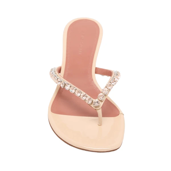 Amina Muaddi Gigi Thong Sandal 45 in Pearly Champagne Patent and Gold Quartz Crystals, view 2