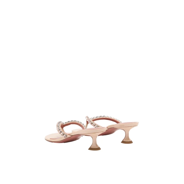 Amina Muaddi Gigi Thong Sandal 45 in Pearly Champagne Patent and Gold Quartz Crystals, view 5