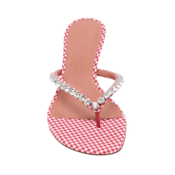 Amina Muaddi Gigi Thong Slipper 45 in Red and White Vichy, view 2