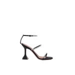 Amina Muaddi Gilda Sandal 95 in Black Satin and White Crystals