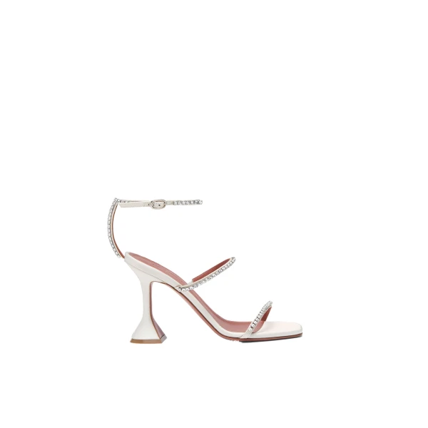 Gilda Sandal 95 in Ivory Satin and White Crystals