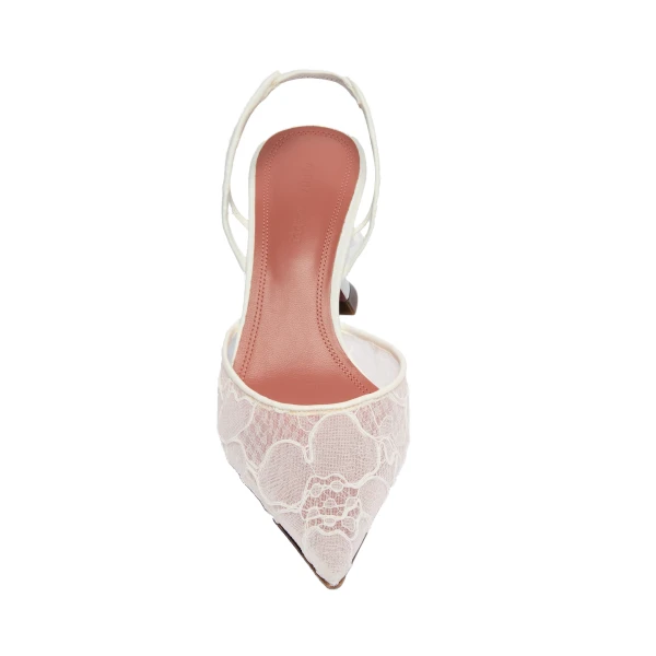 Amina Muaddi Holli Lace Sling 70 in Ivory Lace, view 2