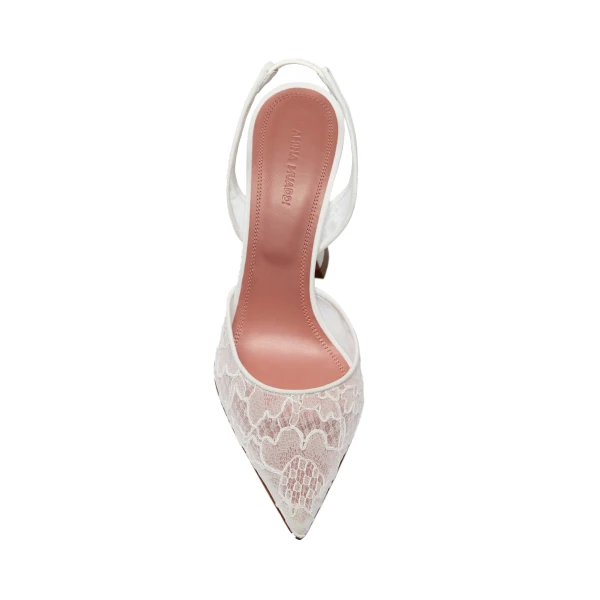 Amina Muaddi Holli Lace Sling 95 in Ivory Lace, view 2