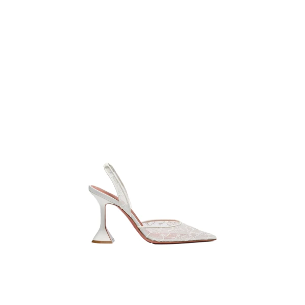 Amina Muaddi Holli Lace Sling 95 in Ivory Lace