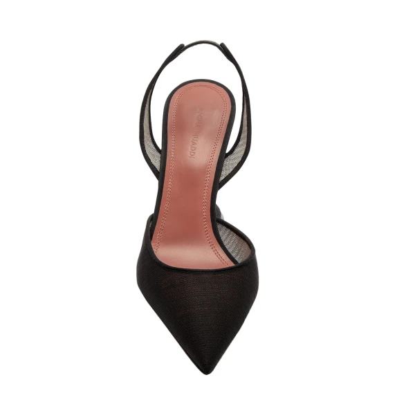 Amina Muaddi Holli Mesh Sling 95 in Black Mesh, view 2