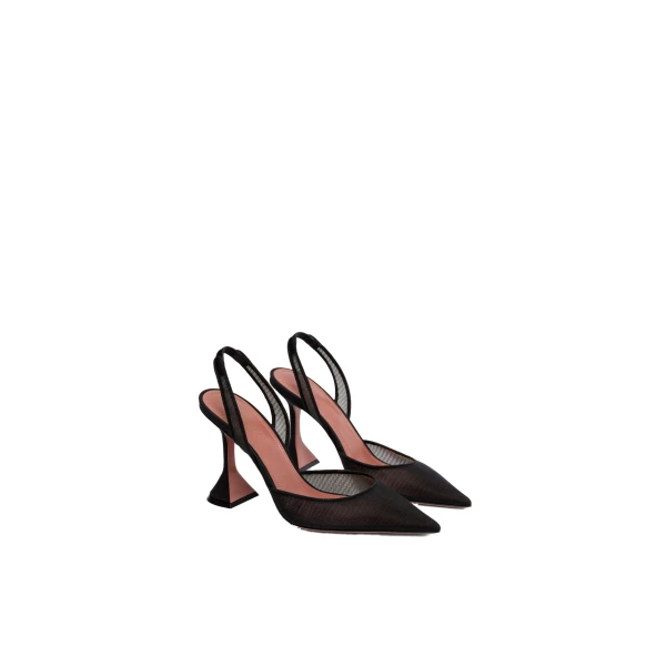 Amina Muaddi Holli Mesh Sling 95 in Black Mesh, view 4