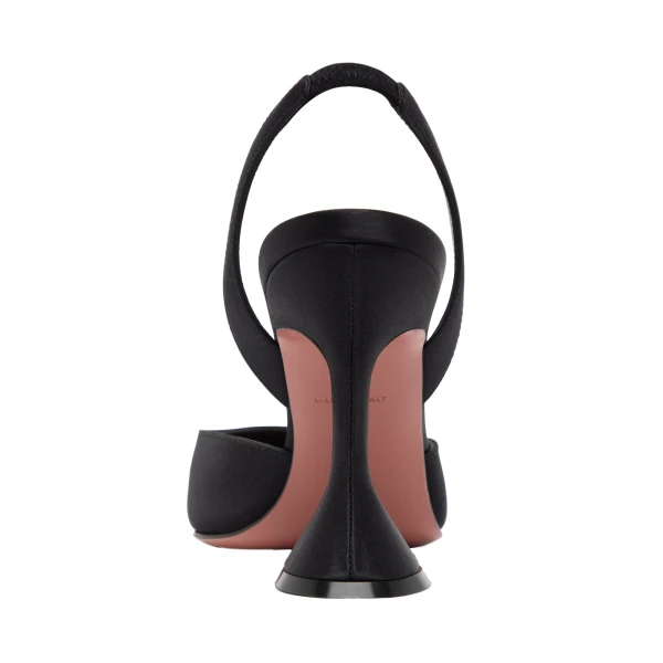 Amina Muaddi Holli Sling 95 in Black Satin, view 3