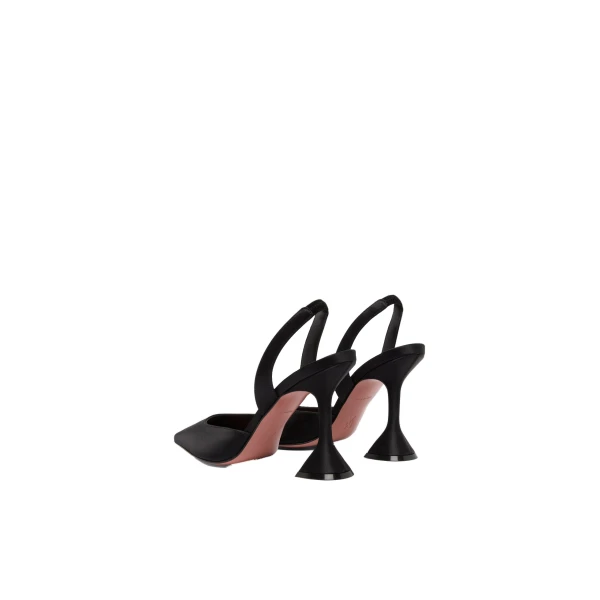 Amina Muaddi Holli Sling 95 in Black Satin, view 5